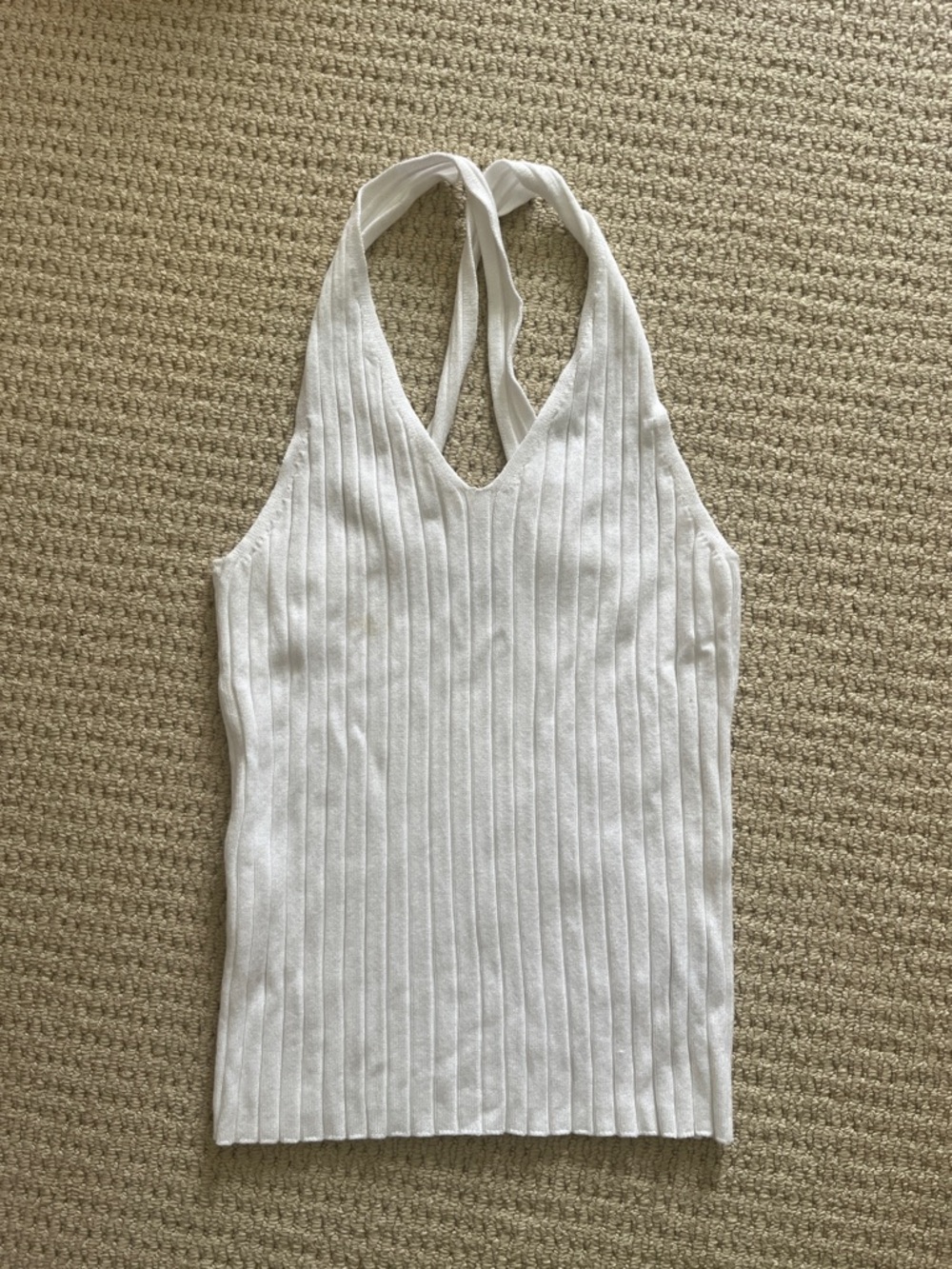 525 America White Ribbed Halter Tank